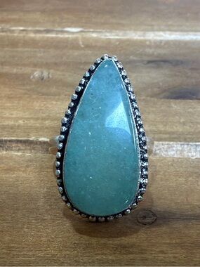 Vintage Style Green Aventurine Gemstone Ring Size 9 Silver 925 Bohemian Boho